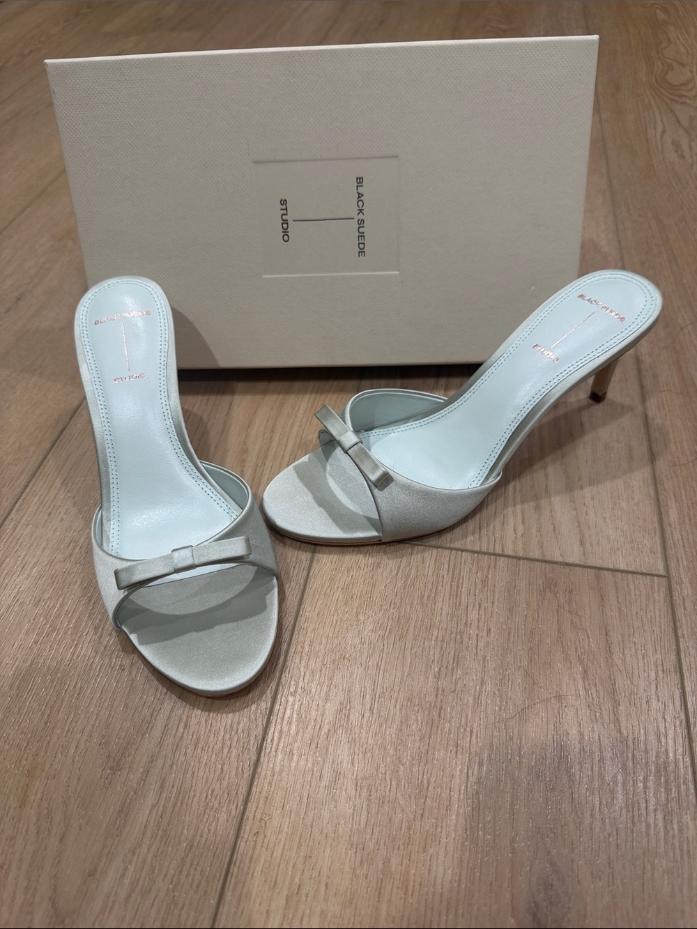 Black Suede Studio Albie 65 Mint Satin Heel